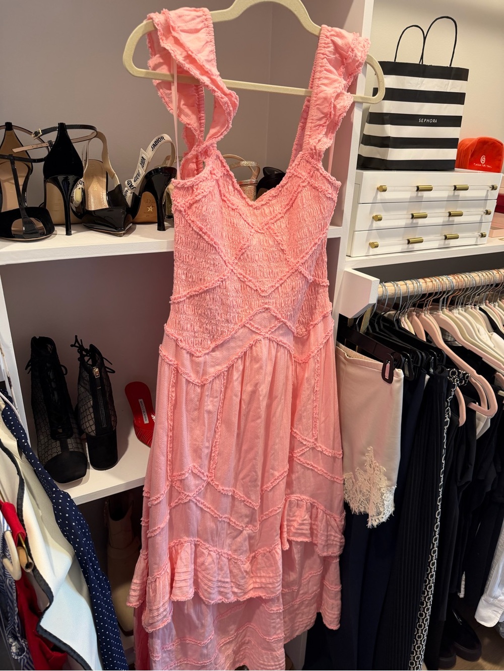 LoveShackFancy Pink Ruffled Maxi Dress